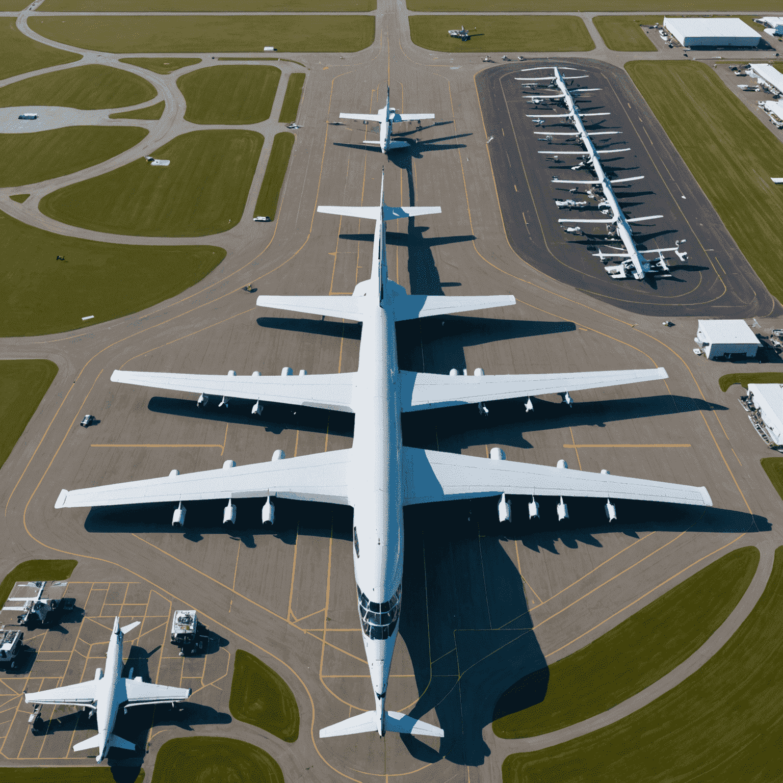 Aerial view of an aerodrome with various assets including runways, hangars, and control tower. The image showcases the diverse infrastructure that our asset management services cover.