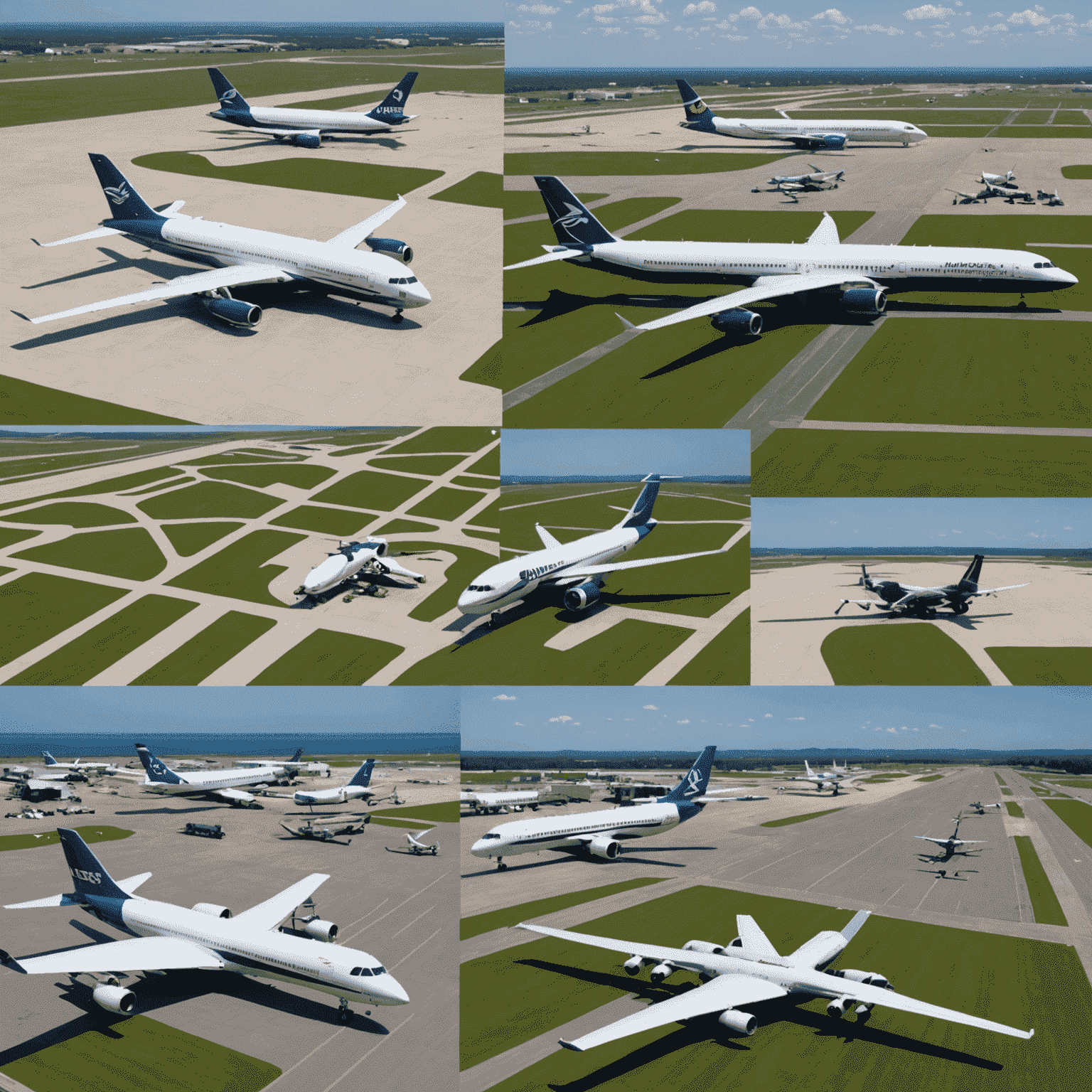 A collage showing various aerodrome projects benefiting from innovative funding solutions, including new runways, terminals, and advanced air traffic control systems